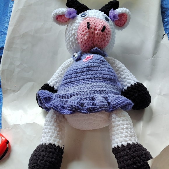 Adorable Crochet Cow Plush Toy - Purple and White - Picture 1 of 5